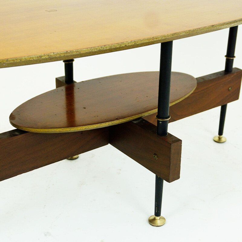 Vintage oval Italian teak coffee table, 1950s