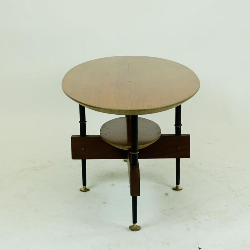 Vintage oval Italian teak coffee table, 1950s