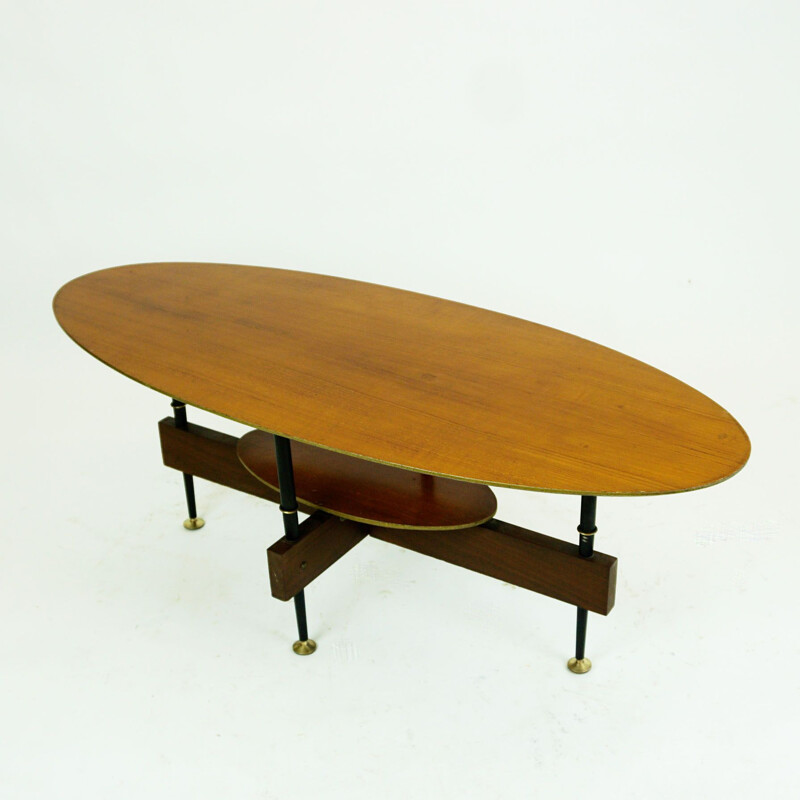 Vintage oval Italian teak coffee table, 1950s