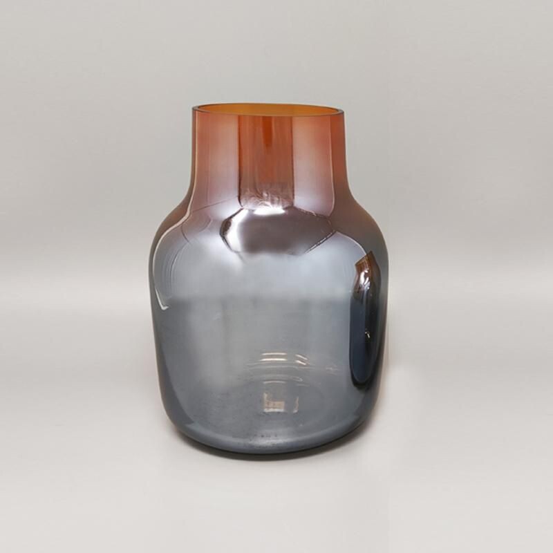 Paire de vases vintage orange et gris en verre de Murano par Seguso, Italie 1970