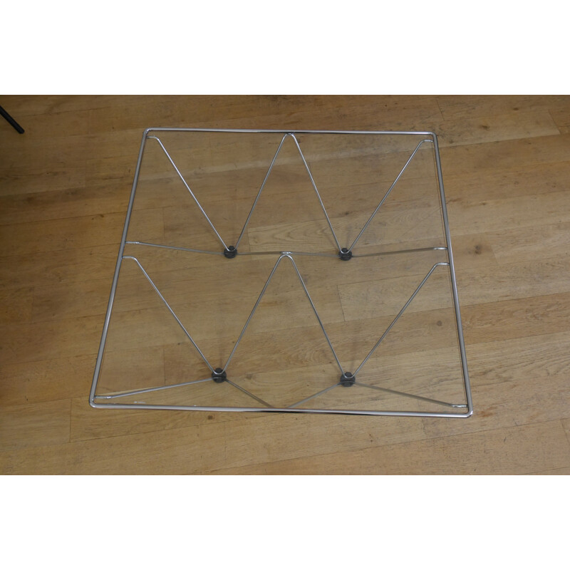 Table basse carré vintage en chrome et verre de Paolo Piva, 1980