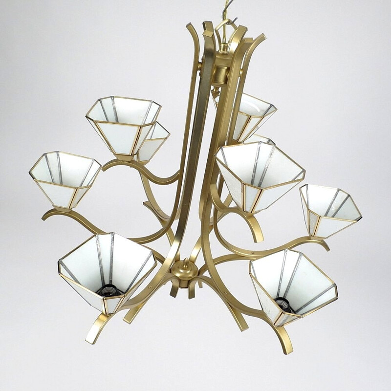 Brass and glass chandelier - 1980s