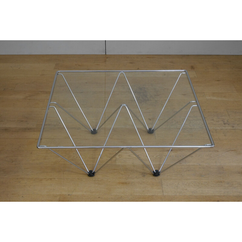 Square vintage coffee table in chrome and glass by Paolo Piva, 1980