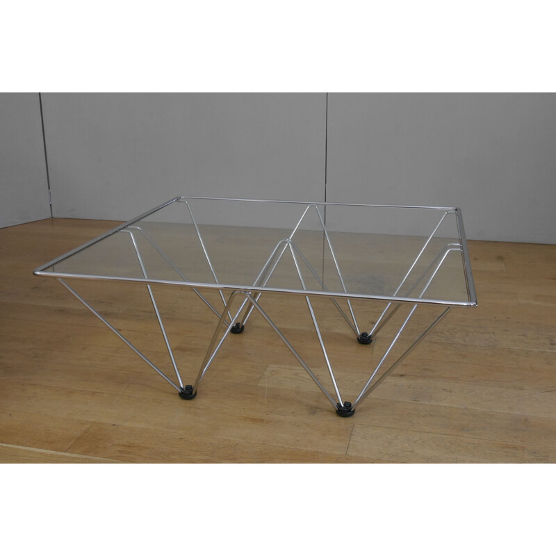 Square vintage coffee table in chrome and glass by Paolo Piva, 1980