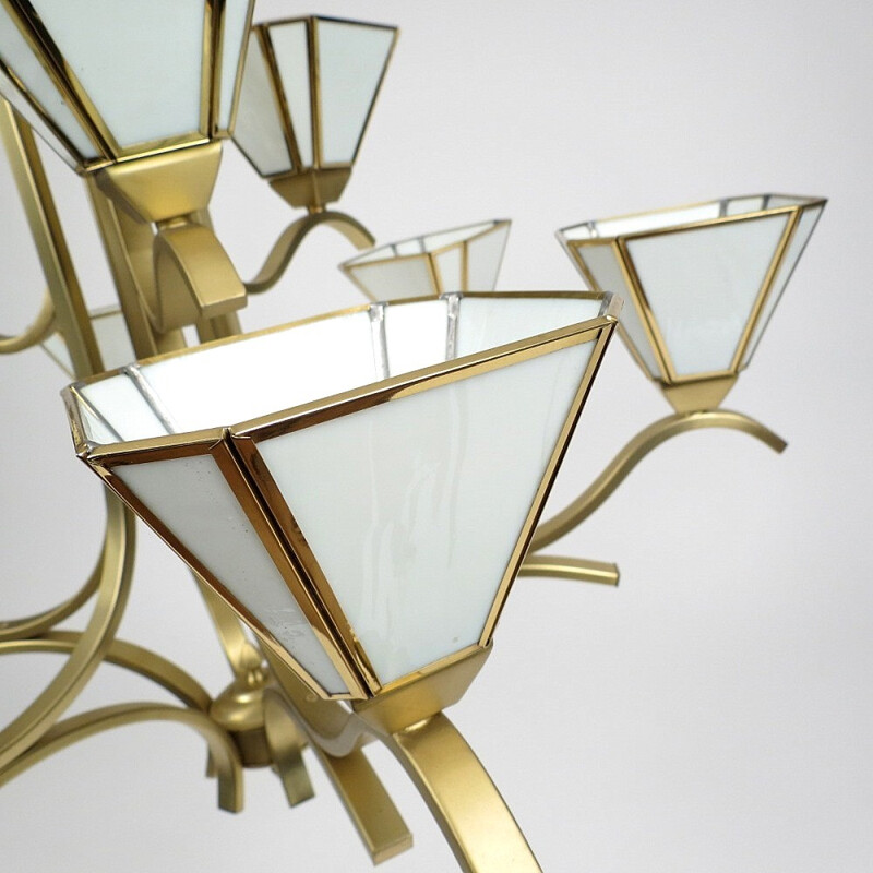 Brass and glass chandelier - 1980s