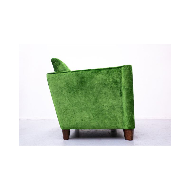 Pair of vintage green velvet armchairs, 1940