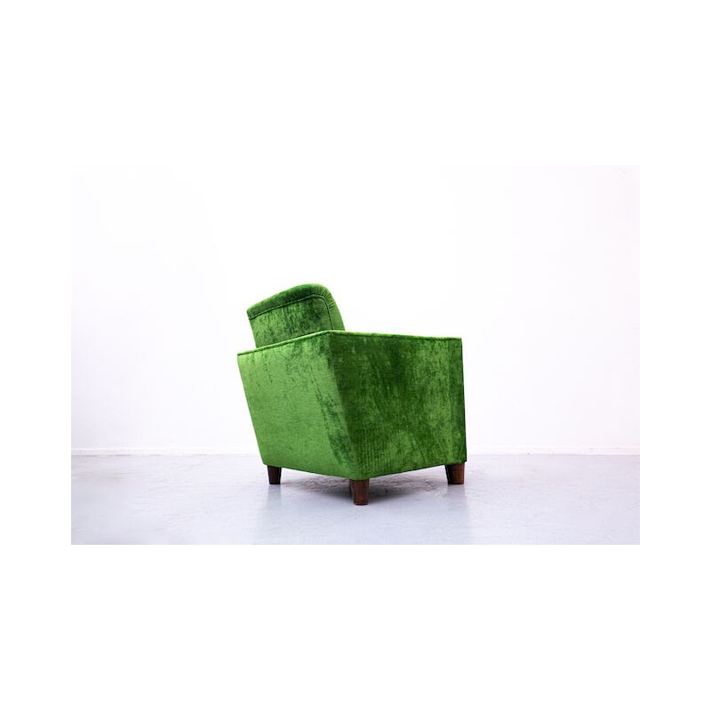 Pair of vintage green velvet armchairs, 1940