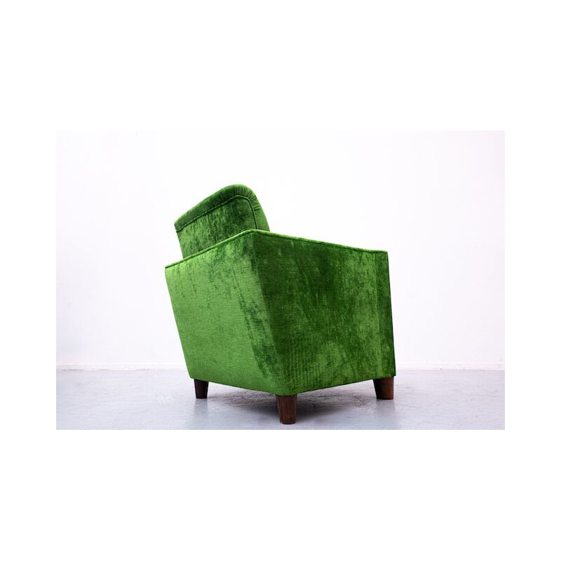 Pair of vintage green velvet armchairs, 1940