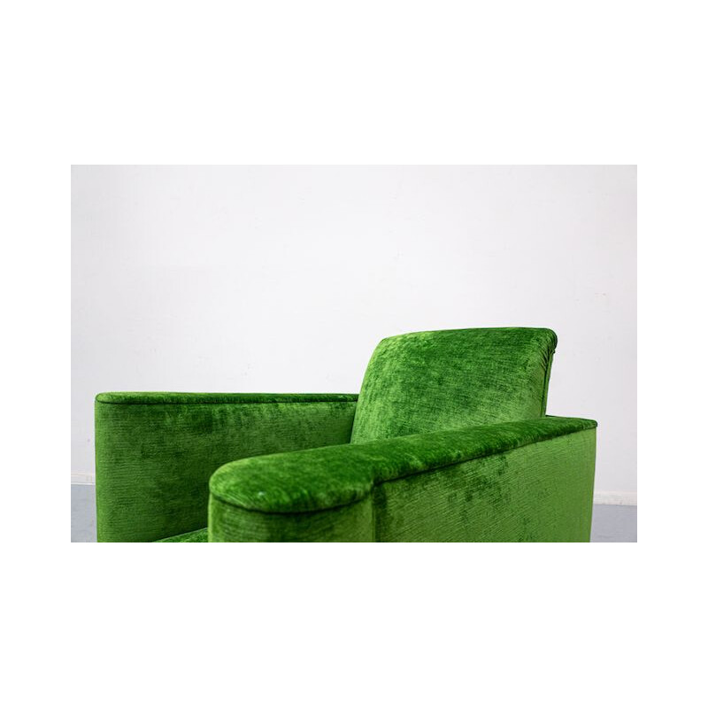 Pair of vintage green velvet armchairs, 1940