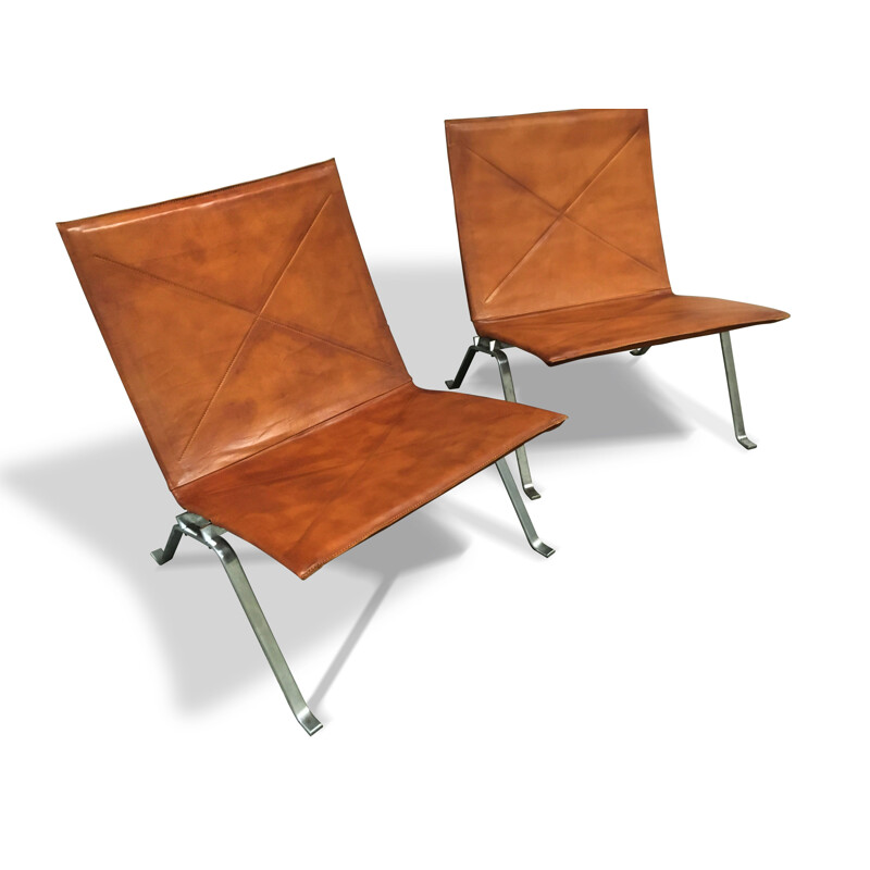 Pair of vintage steel armchairs model PK22 by Poul Kjærholm for Kold Christensen, 1950