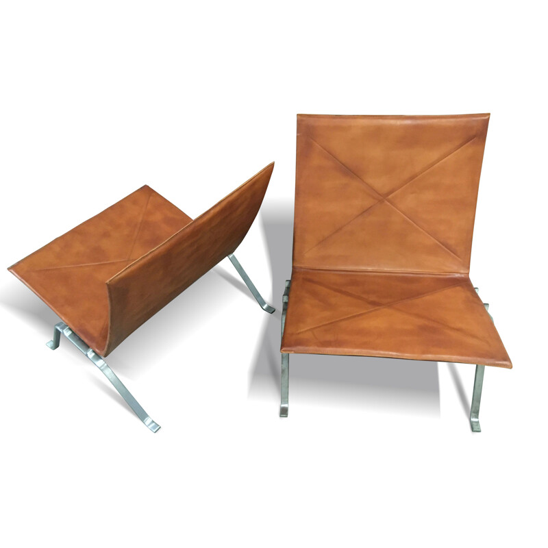 Pair of vintage steel armchairs model PK22 by Poul Kjærholm for Kold Christensen, 1950