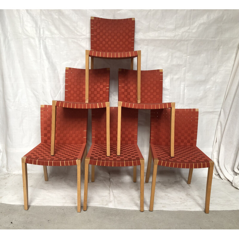 Set of 6 red vintage 737 chairs by Peter Maly for Thonet vintage, 1990