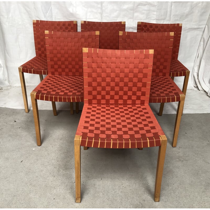 Set van 6 vintage rode 737 stoelen van Peter Maly voor Thonet vintage, 1990