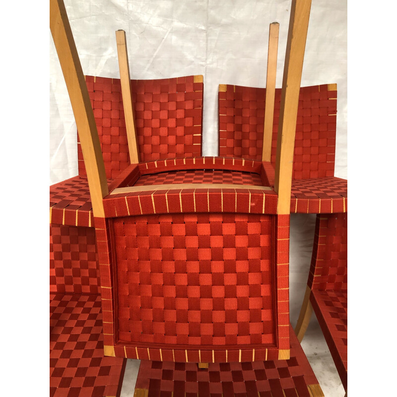 Set of 6 red vintage 737 chairs by Peter Maly for Thonet vintage, 1990
