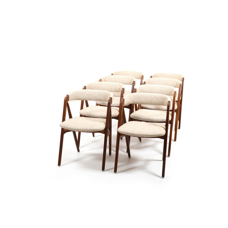 Set of 8 vintage teak dining chairs by Th. Harlev for Farstrup Møbler, Denmark 1960s