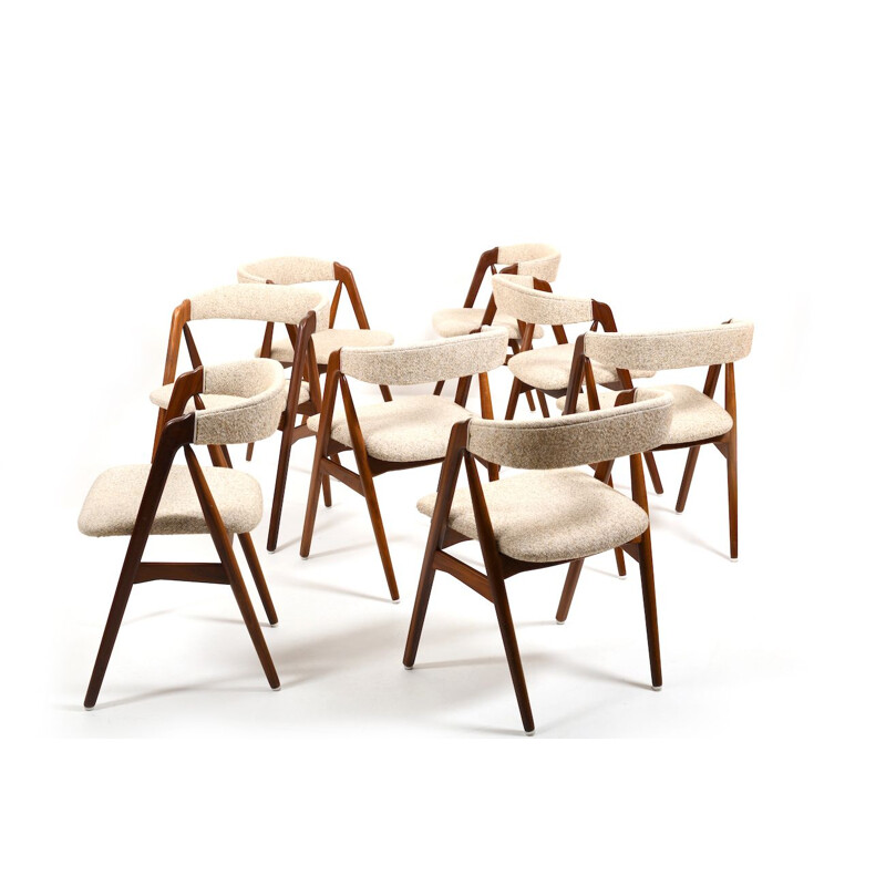 Set of 8 vintage teak dining chairs by Th. Harlev for Farstrup Møbler, Denmark 1960s