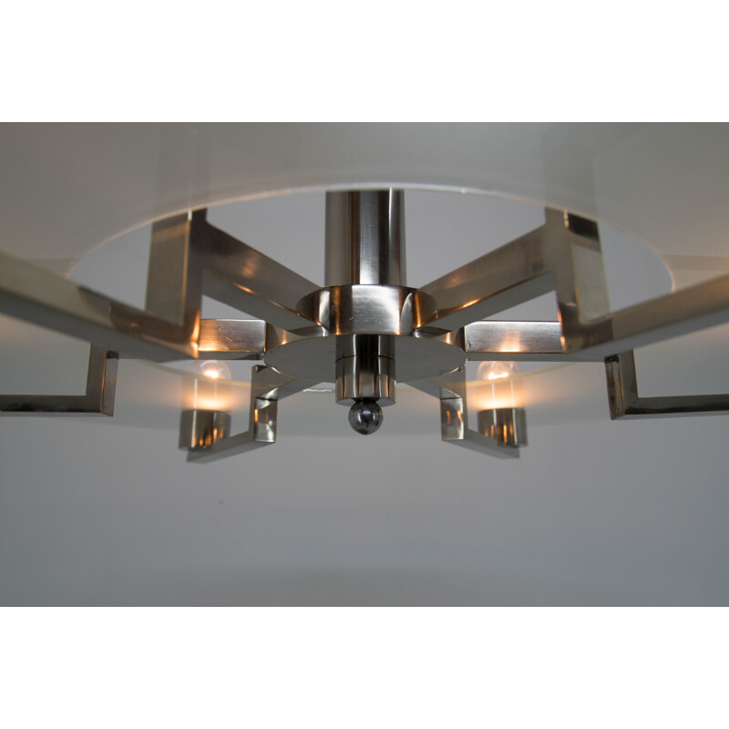 Vintage functionalist 6-flame nickel chandelier, 1930