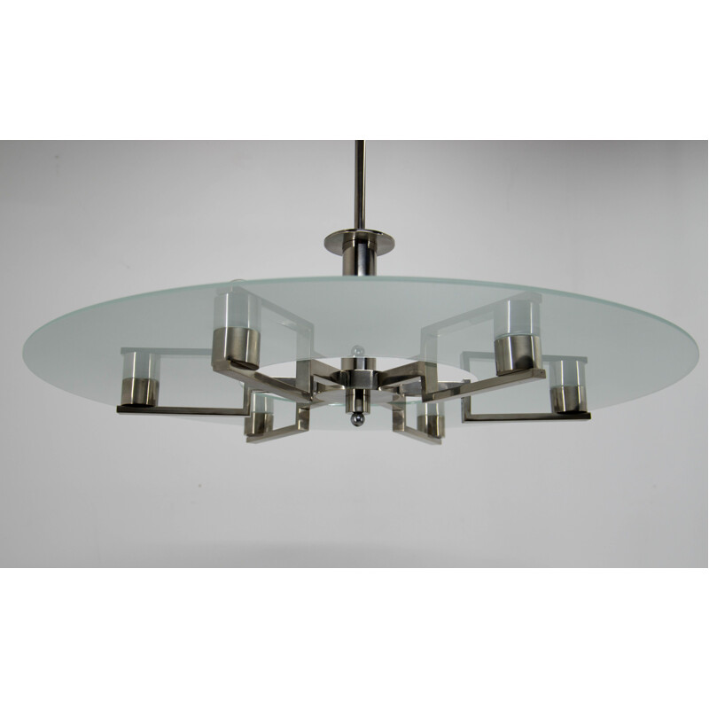 Vintage functionalist 6-flame nickel chandelier, 1930