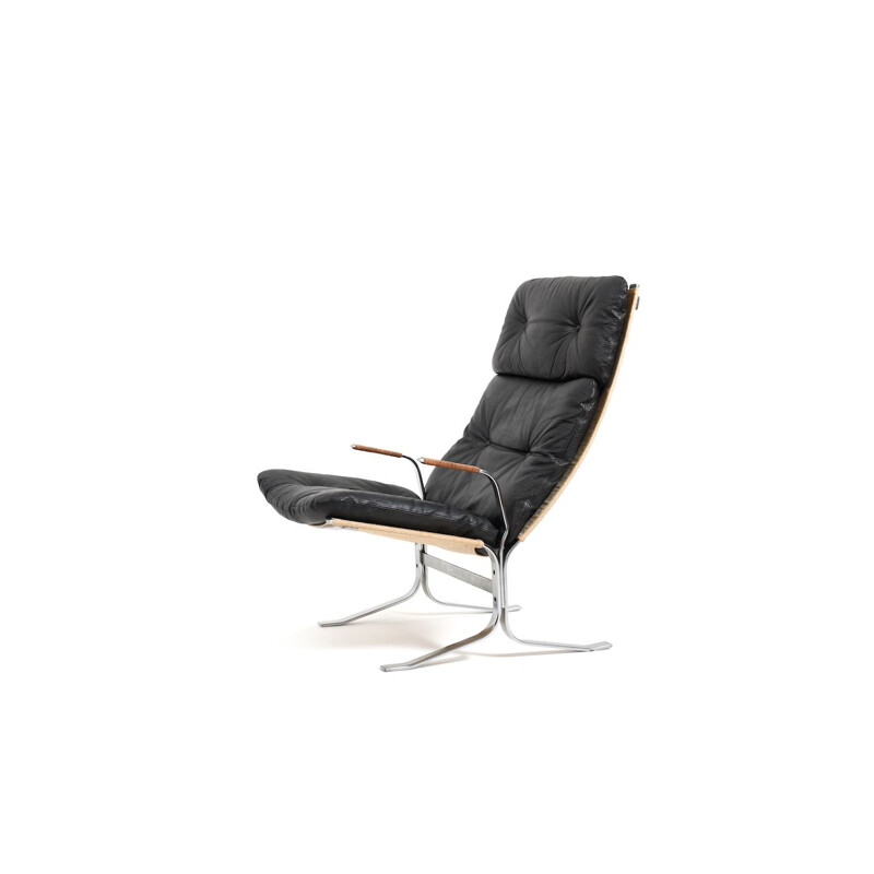 Vintage Siesta lounge chair in steel and leather by Ingmar Relling, 1970s