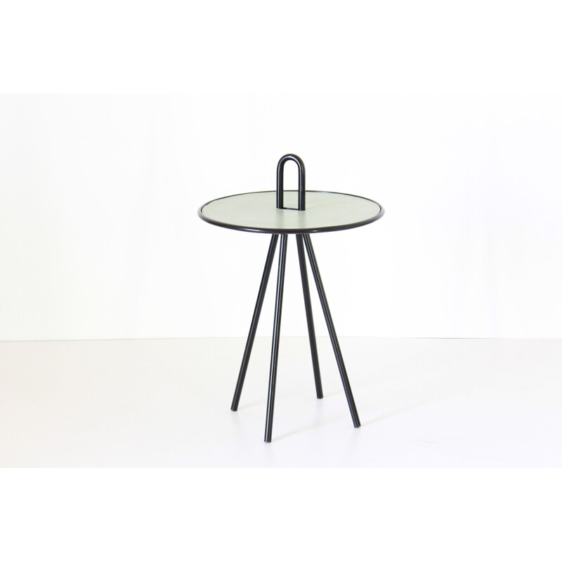 Table d'appoint ronde vintage en fer noir courbé, 1960