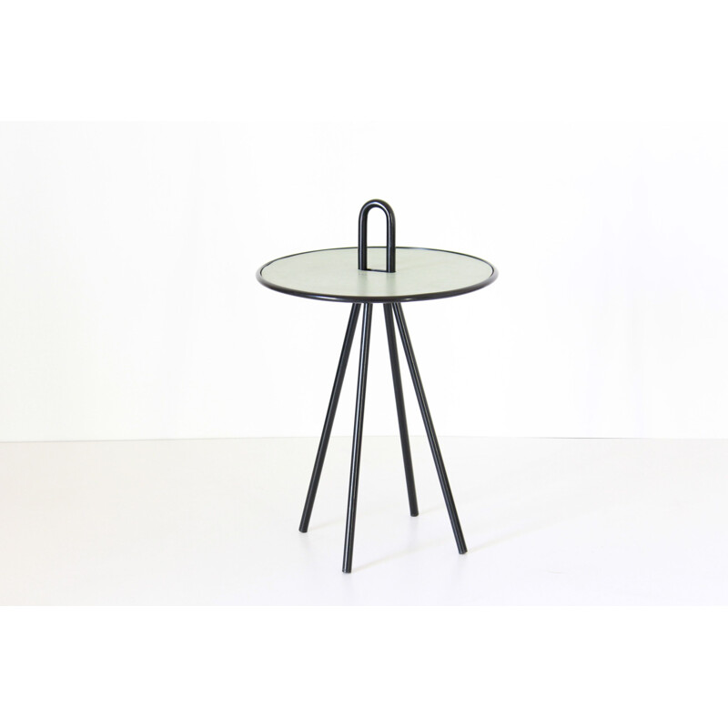Vintage round side table with curved black iron, 1960s