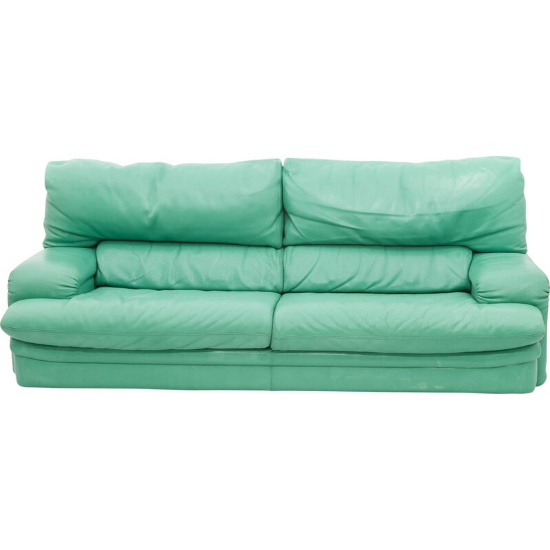 "Roche Bobois" vintage sofa in water green leather