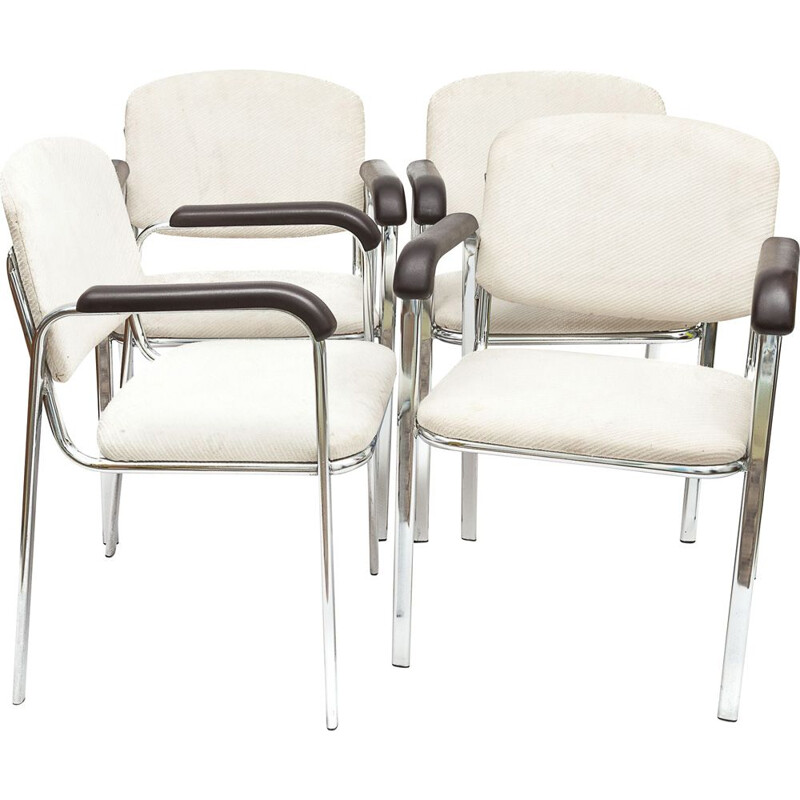 Set of 4 vintage armchairs in ivory fabric by Marcel Breuer, 1970