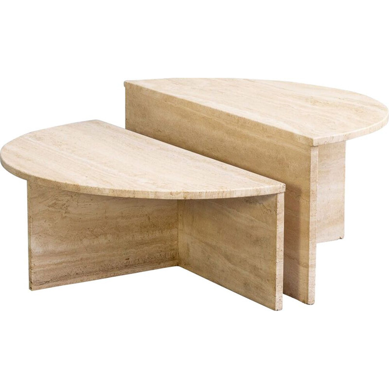 Pair of vintage round travertine coffee tables for Up&Up, 1969