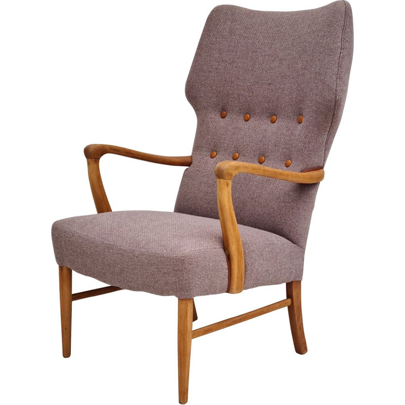 Danish vintage armchair in wool and oakwood, 1960s
