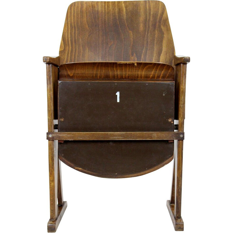 Vintage beechwood cinema chair by Ton, 1960s