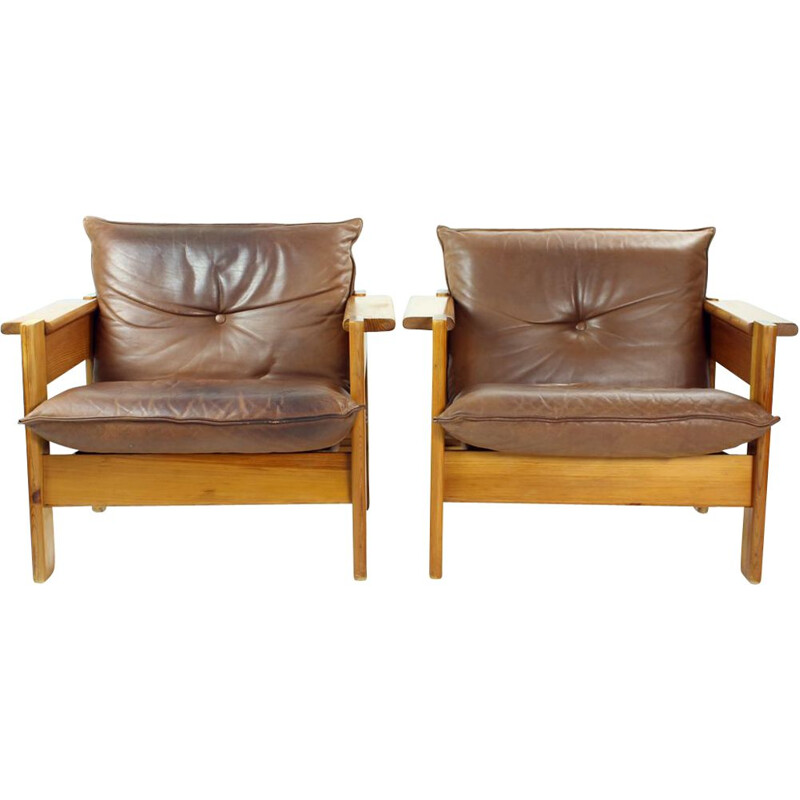 Paire de fauteuils vintage - cuir