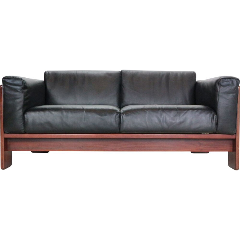 Vintage black leather sofa by Tobia Scarpa, 1960s