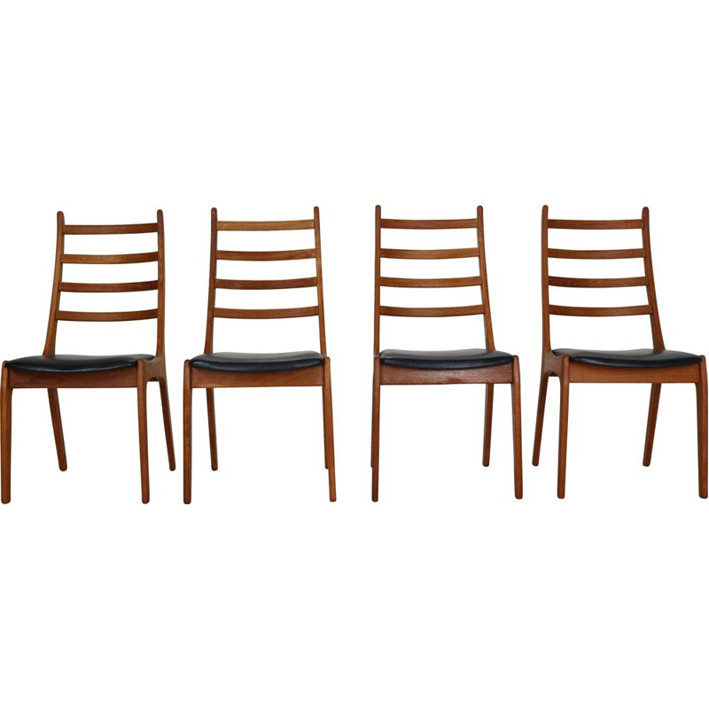 Set van 4 vintage teakhouten stoelen met verspringende rugleuning van Kai Kristiansen, Denemarken 1960