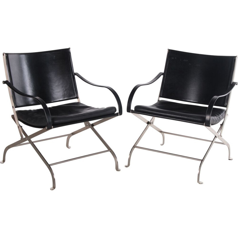 Pair of vintage black leather Carlotta armchairs by Antonio Citterio, 1990s