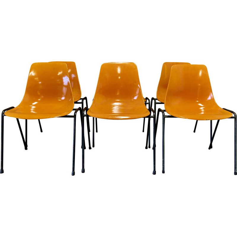 Set of 6 vintage fiberglass chairs by Georg Leowald, 1960