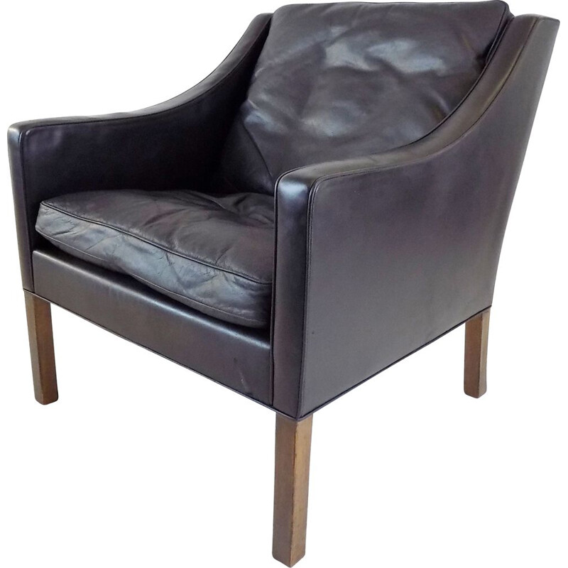 Vintage Fredericia 2207 black leather armchair by Borge Mogensen for Fredericia Furnitures, 1960s
