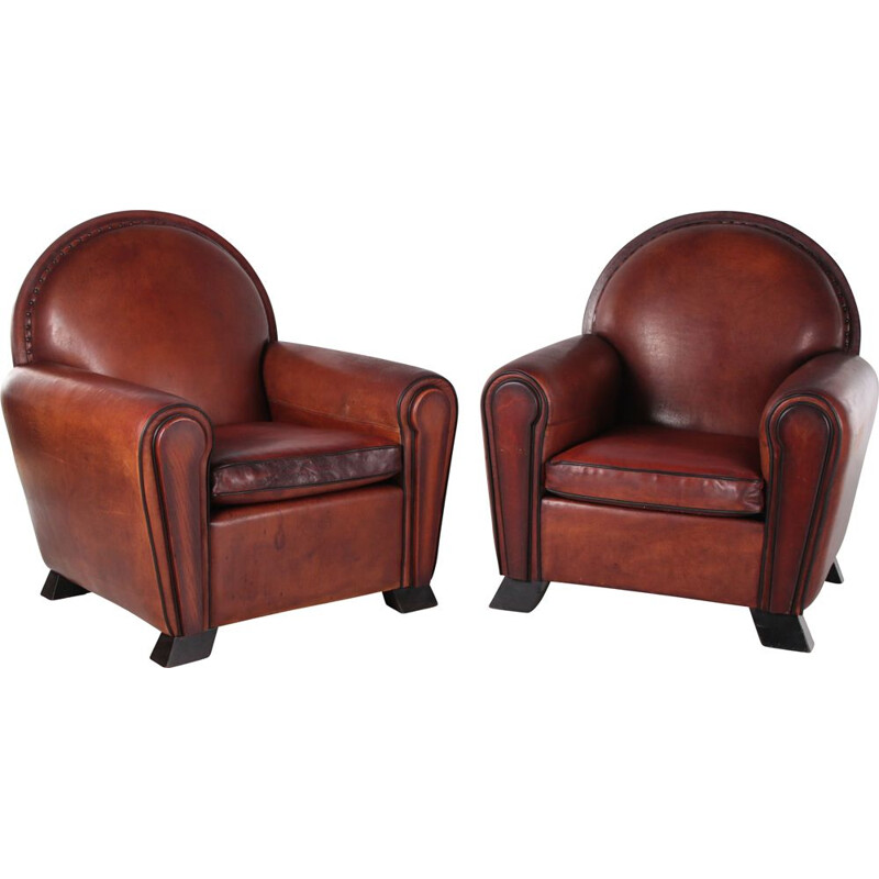 Pair of vintage sheepskin Art Deco armchairs by Lounge Atelier, 1960s