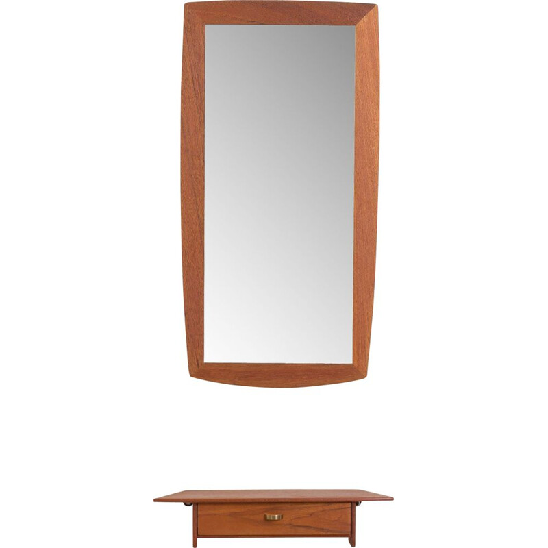 Miroir vintage danois avec console en teck, 1960