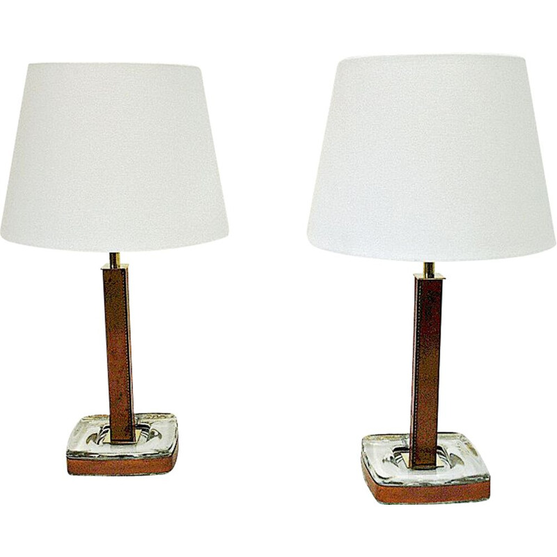 Pair of vintage Swedish leather table lamps by Uppsala Armatur, Suède 1960s