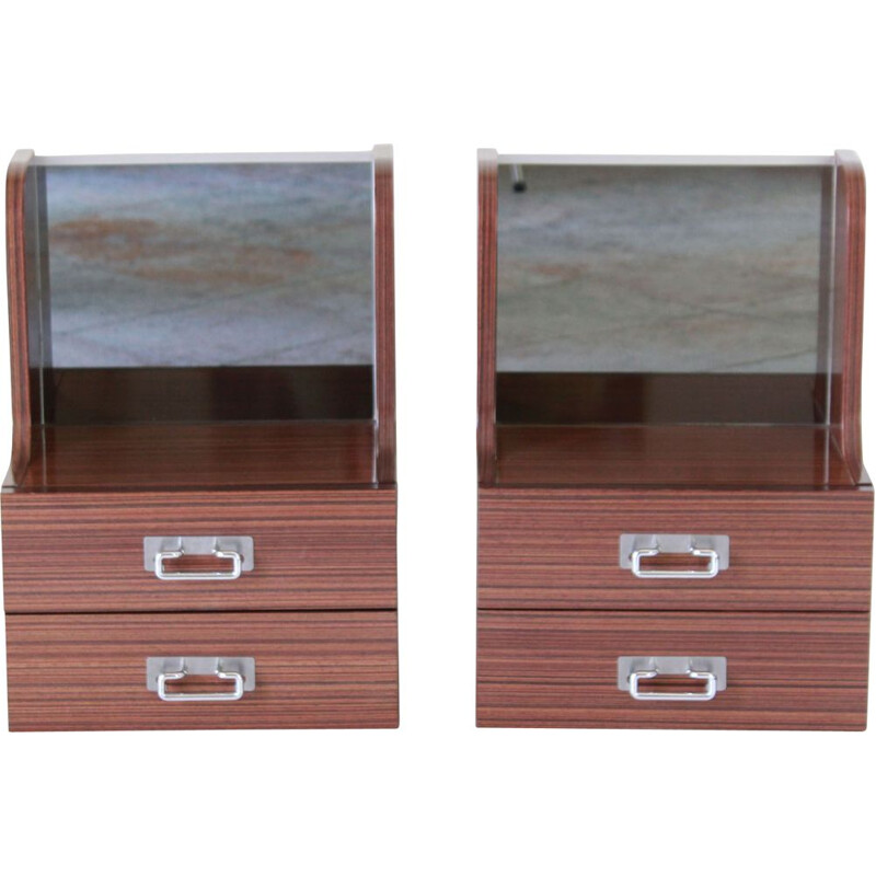 Pair of vintage wooden side tables with two drawers, 1970