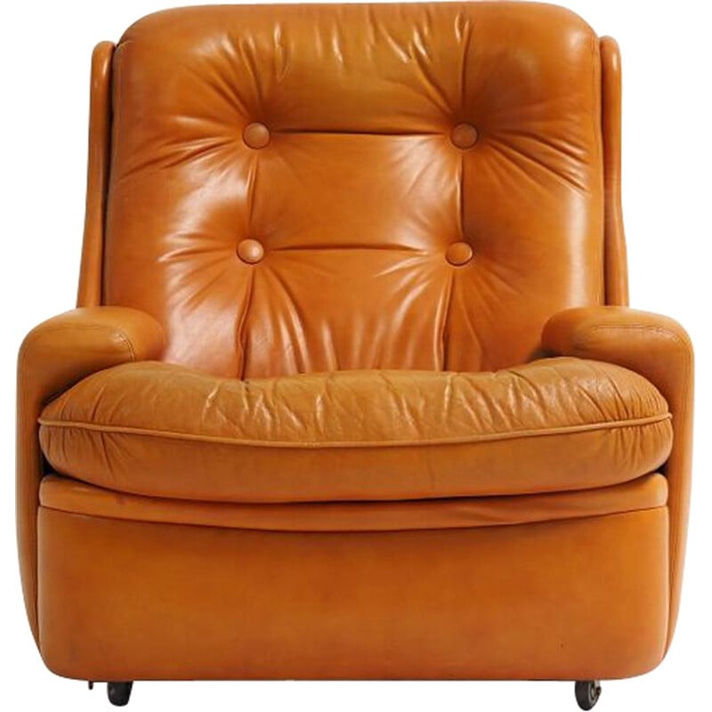 Fauteuil lounge vintage en cuir par Michel Cadestin pour Airborne, 1970