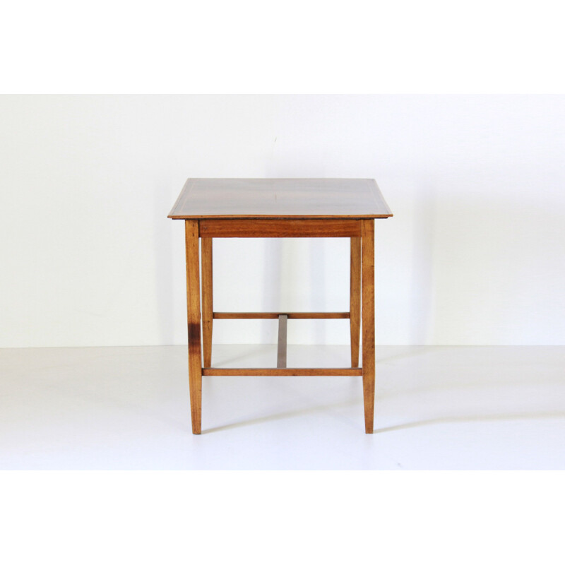 Vintage solid wood inlaid side table, 1940s