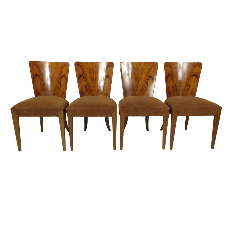 Set of 4 vintage Art Deco dining chairs by Jindřich Halabala, 1940s