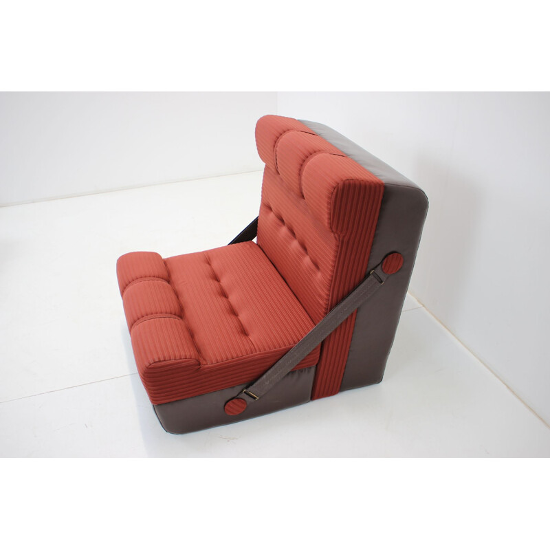 Fauteuil pliant et repose-pieds vintage en tissu et similicuir, 1970