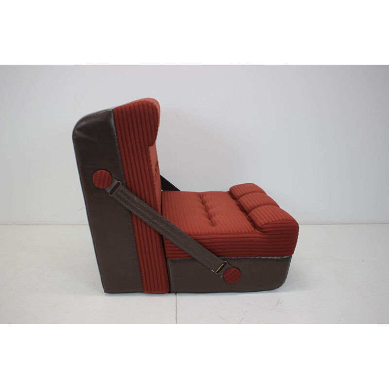 Mid-century folding fabric and leatherette armchair and footrest, 1970s