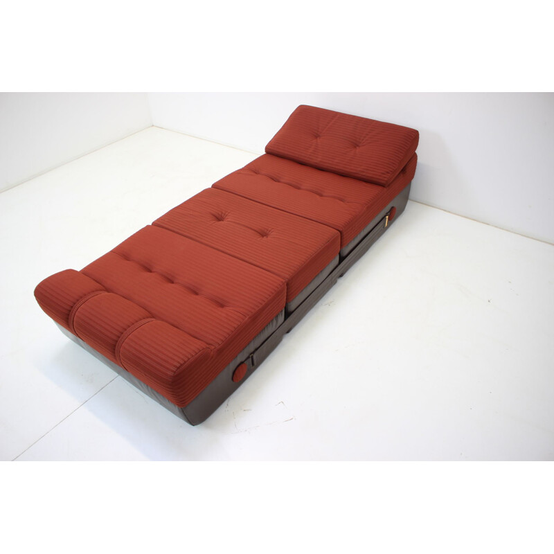 Fauteuil pliant et repose-pieds vintage en tissu et similicuir, 1970