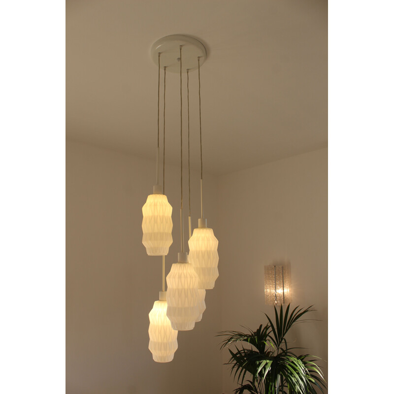 Vintage chandelier in opaline glass, Italy 1980