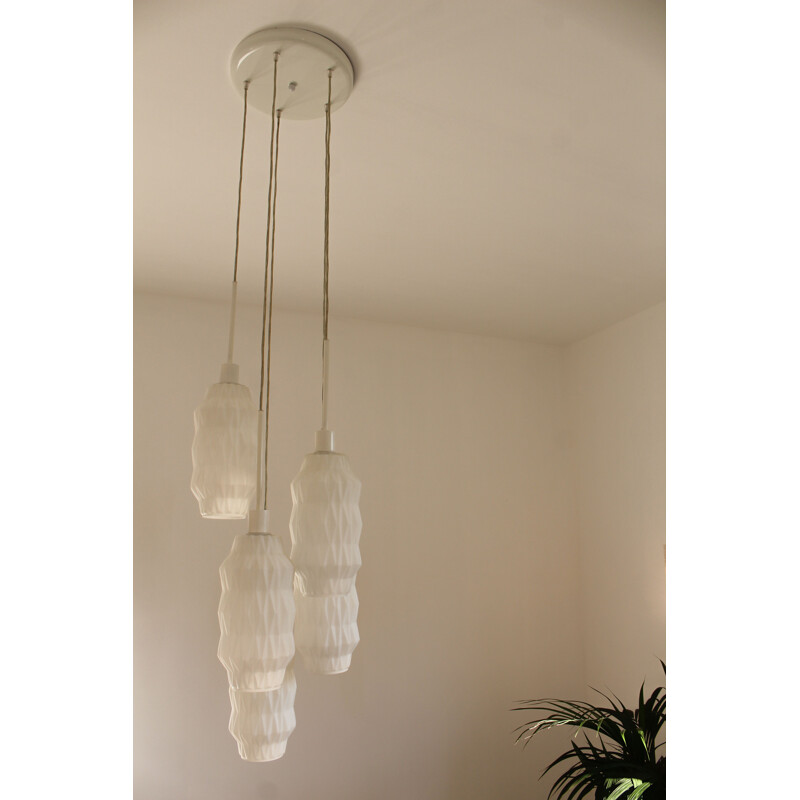 Vintage chandelier in opaline glass, Italy 1980