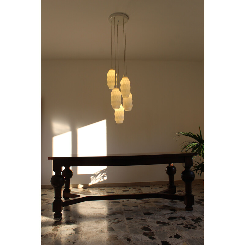 Vintage chandelier in opaline glass, Italy 1980