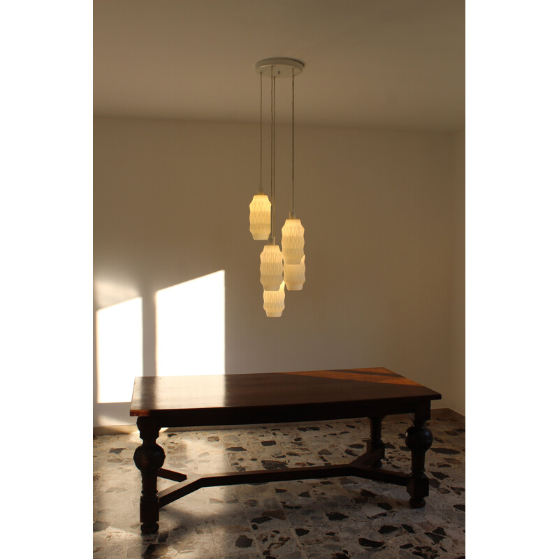 Vintage chandelier in opaline glass, Italy 1980